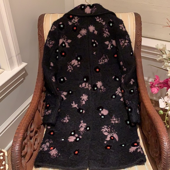 VALENTINO COUTURE BLACK EMBROIDERED EMBELLISHED WOOL BLEND LUXURY COAT SIZE 4 - Picture 14 of 16